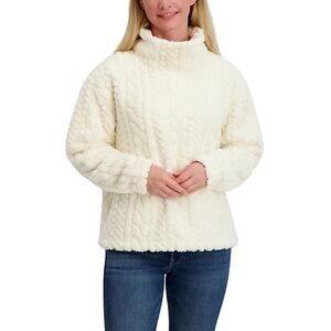 Cable Fleece Mock Neck Pullover